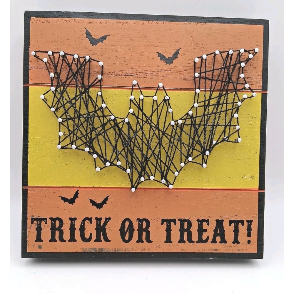 Halloween Bat String Art Sign'Trick or Treat' Replica of 1970's Style String Art